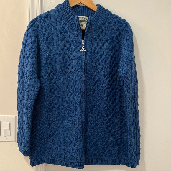 Aran Crafts Blue 100% Merino Wool Irish Sweater - Picture 2 of 4